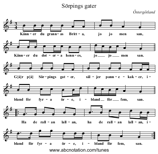 Sörpings gater - staff notation
