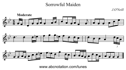 Sorrowful Maiden - staff notation