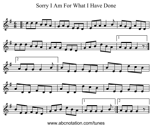 Sorry I Am For What I Have Done - staff notation