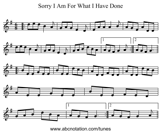 Sorry I Am For What I Have Done - staff notation