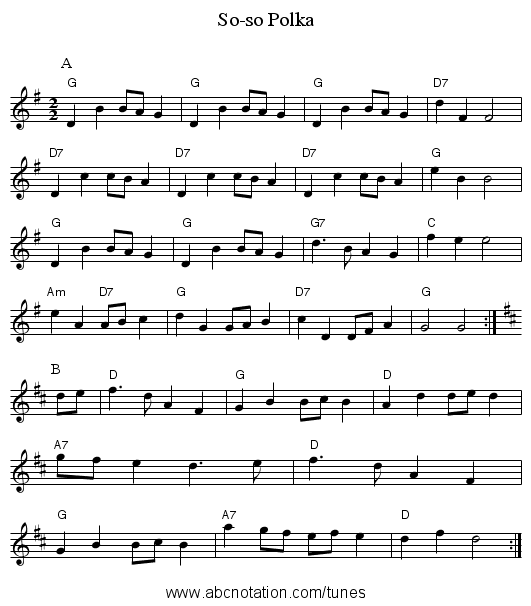 So-so Polka - staff notation