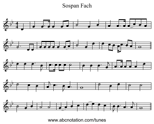Sospan Fach - staff notation