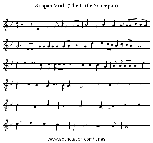 Sospan Voch (The Little Saucepan) - staff notation