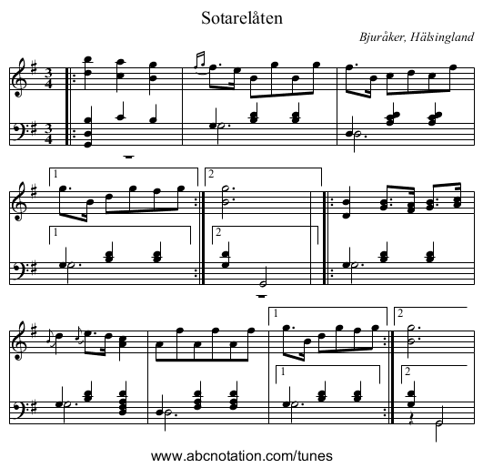 Sotarelåten - staff notation