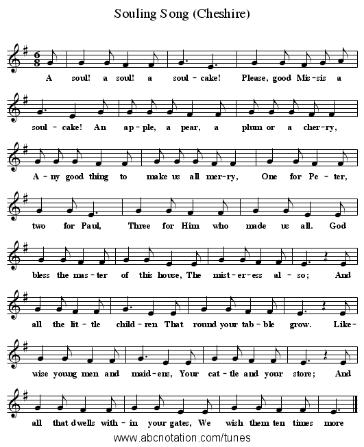 Souling Song (Cheshire) - staff notation