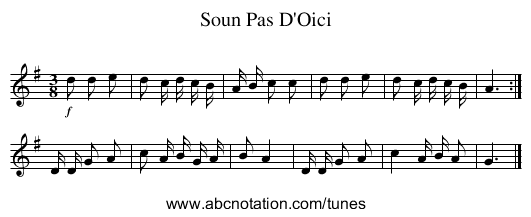 Soun Pas D'Oici - staff notation