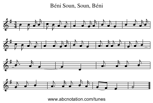 Soun, Soun, Béni, Béni - staff notation