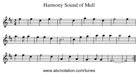 Sound of Mull, Harmony - staff notation
