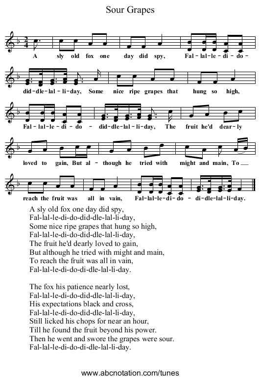 Sour Grapes - staff notation