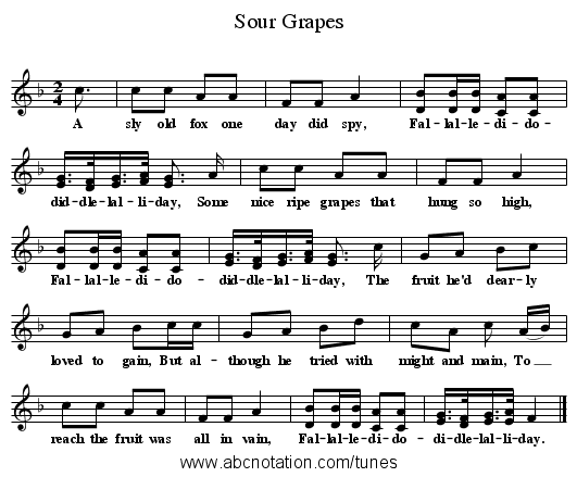 Sour Grapes - staff notation