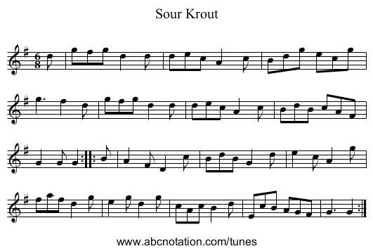 Sour Krout - staff notation