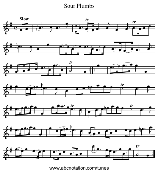 Sour Plumbs - staff notation