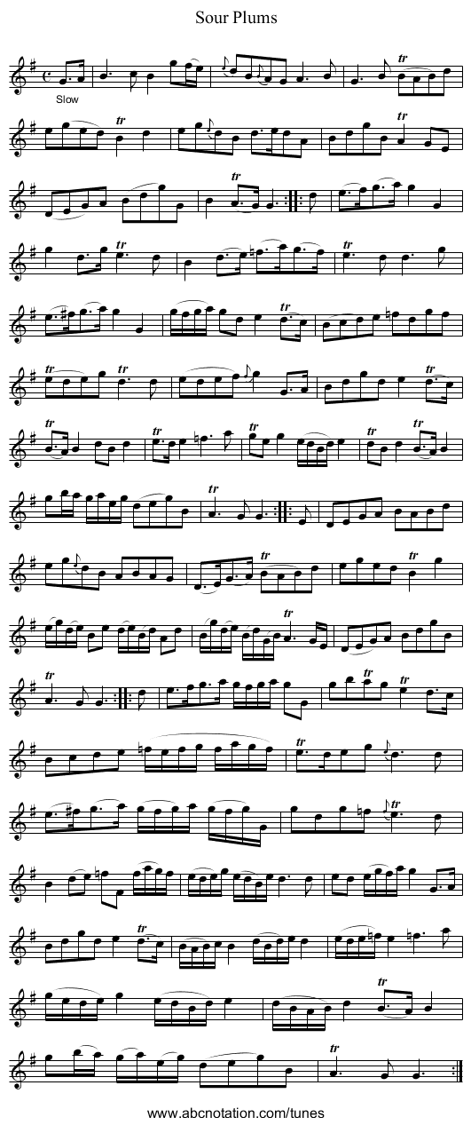 Sour Plums - staff notation