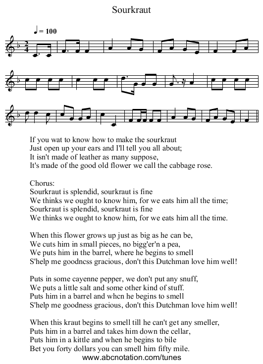 Sourkraut - staff notation