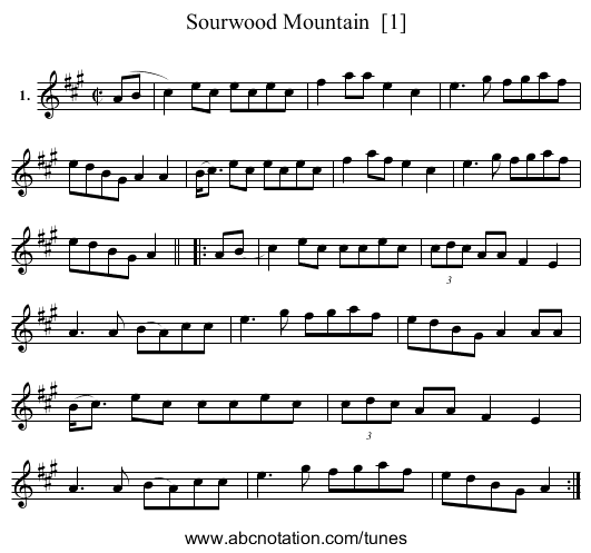 Sourwood Mountain  [1] - staff notation