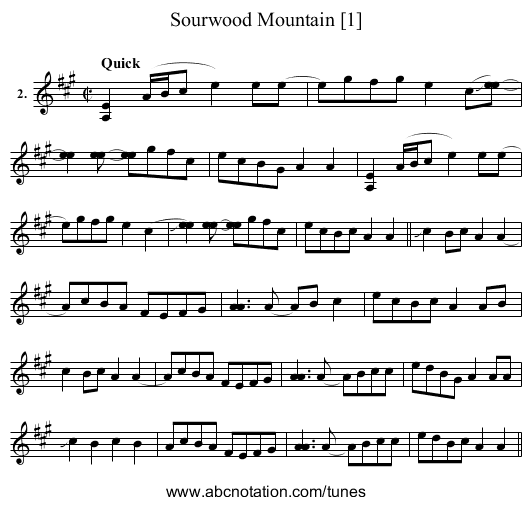 Sourwood Mountain [1] - staff notation