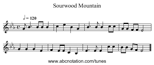 Sourwood Mountain - staff notation