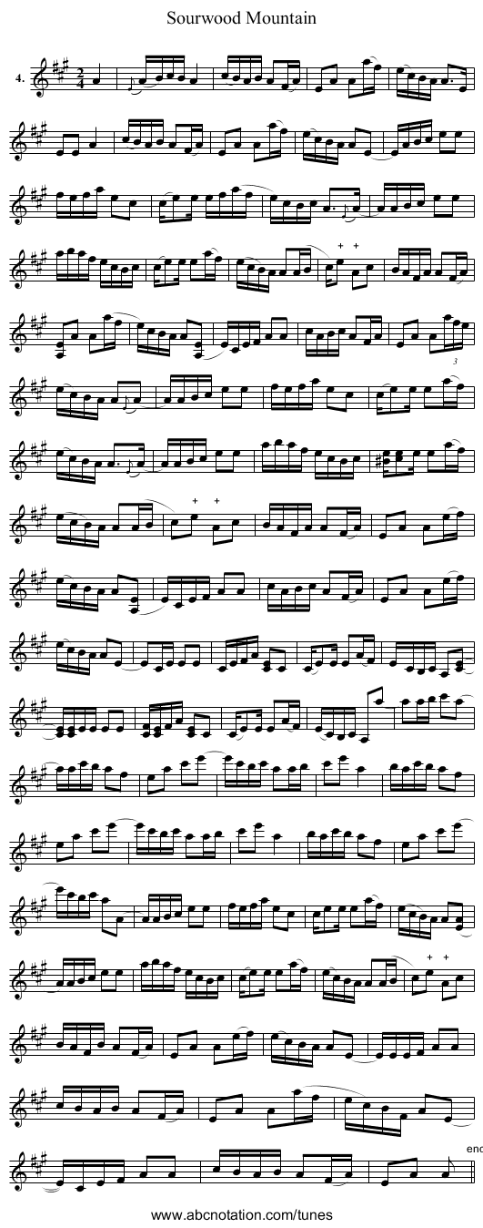 Sourwood Mountain - staff notation