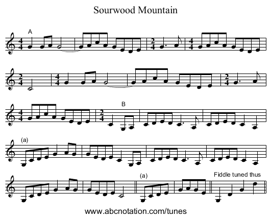 Sourwood Mountain - staff notation