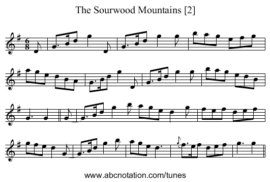 Sourwood Mountains [2], The - staff notation