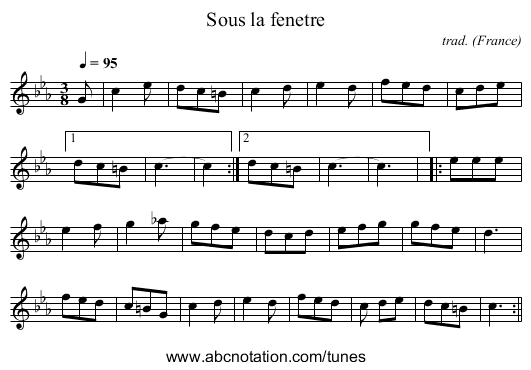 Sous la fenetre - staff notation