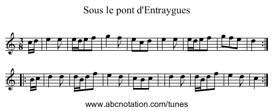 Sous le pont d'Entraygues - staff notation