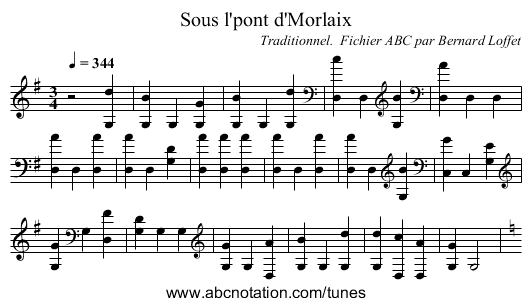 Sous l'pont d'Morlaix - staff notation