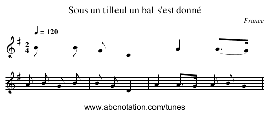 Sous un tilleul un bal s'est donné - staff notation