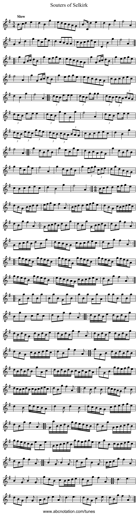 Souters of Selkirk - staff notation