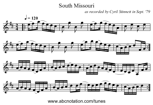 South Missouri - staff notation