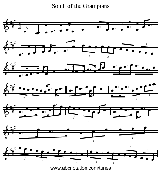 South of the Grampians - staff notation