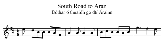 South Road to Aran - staff notation