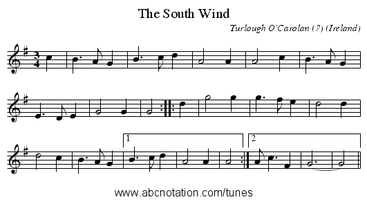 South Wind, The - staff notation