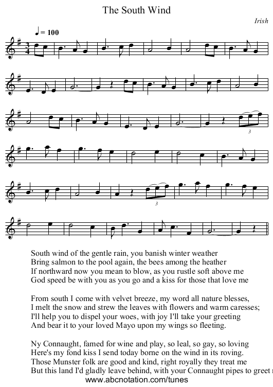 South Wind, The - staff notation