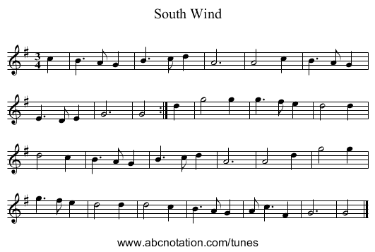 South Wind - staff notation