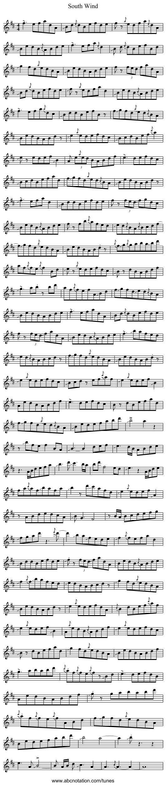 South Wind - staff notation