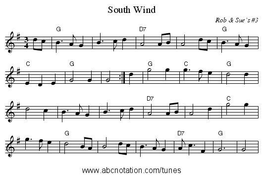 South Wind - staff notation