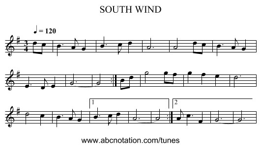 SOUTH WIND - staff notation