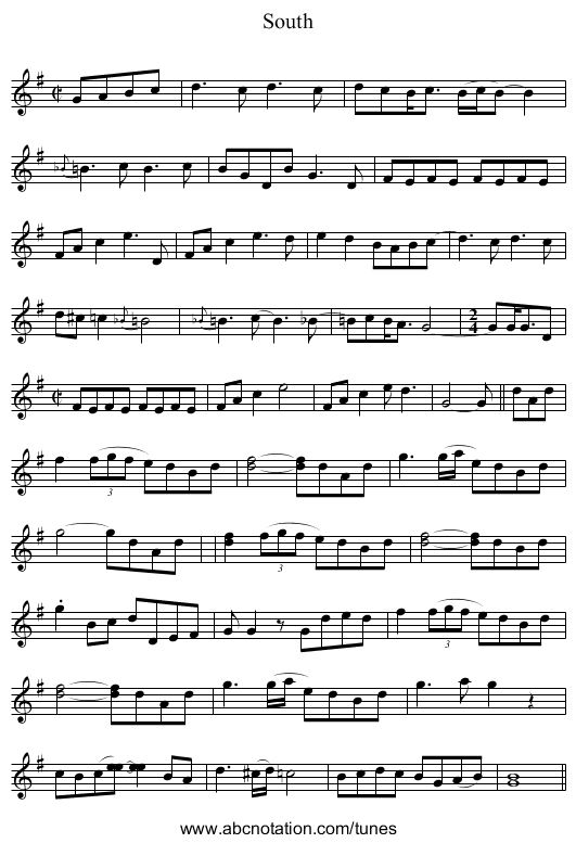 South - staff notation