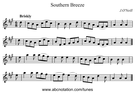 Southern Breeze - staff notation