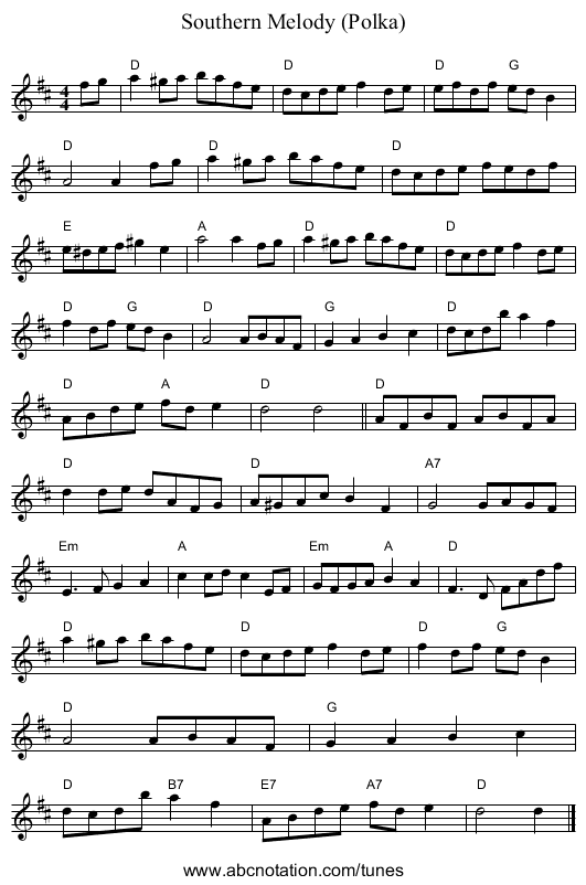 Southern Melody (Polka) - staff notation