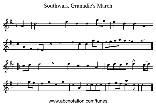 Southwark Granadie's March - staff notation