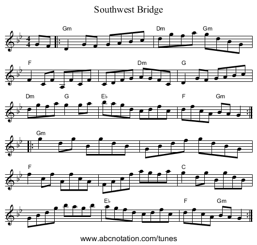 Southwest Bridge - staff notation