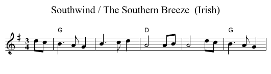 Southwind / The Southern Breeze  (Irish) - staff notation