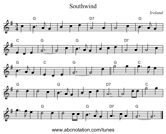 Southwind - staff notation