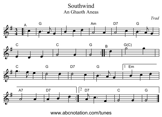 Southwind - staff notation