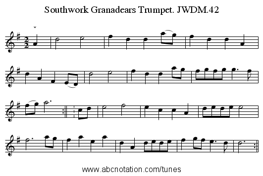 Southwork Granadears Trumpet. JWDM.42 - staff notation