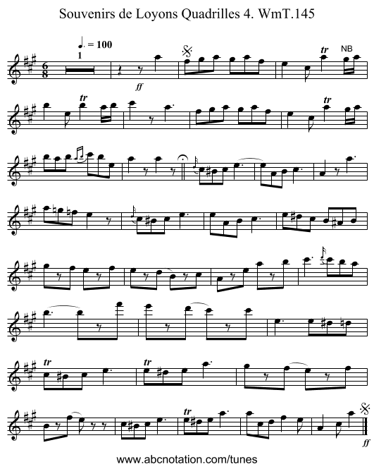 Souvenirs de Loyons Quadrilles 4. WmT.145 - staff notation