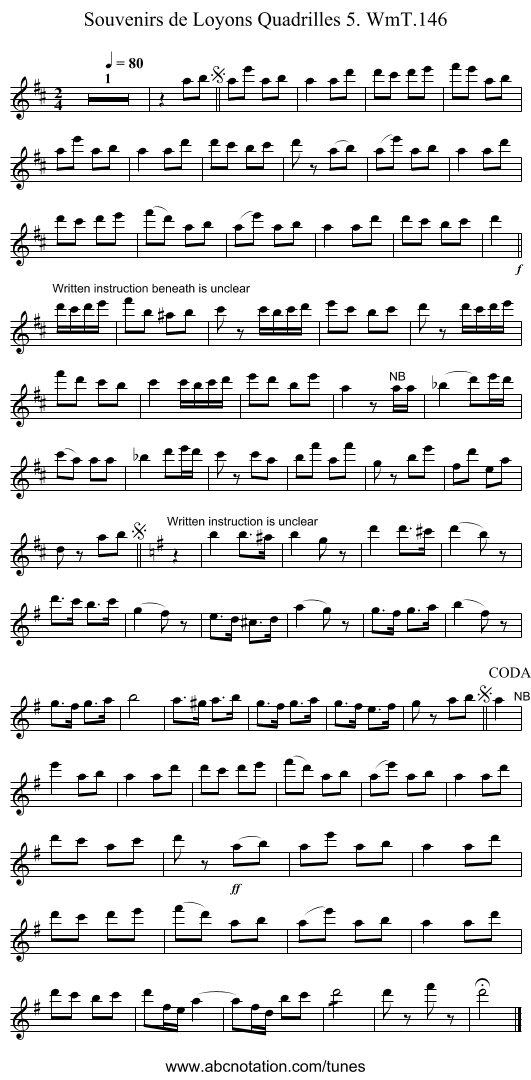 Souvenirs de Loyons Quadrilles 5. WmT.146 - staff notation