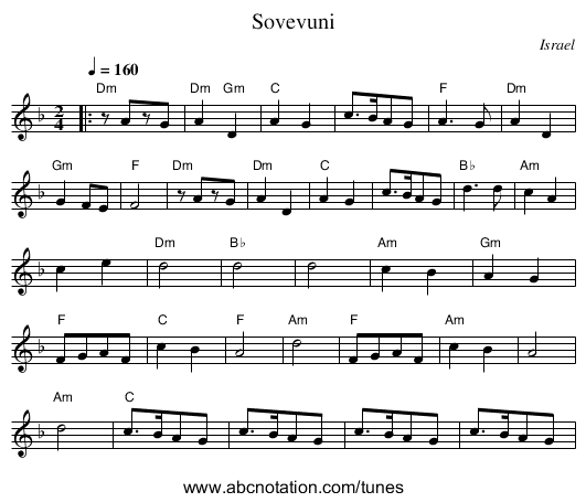 Sovevuni - staff notation